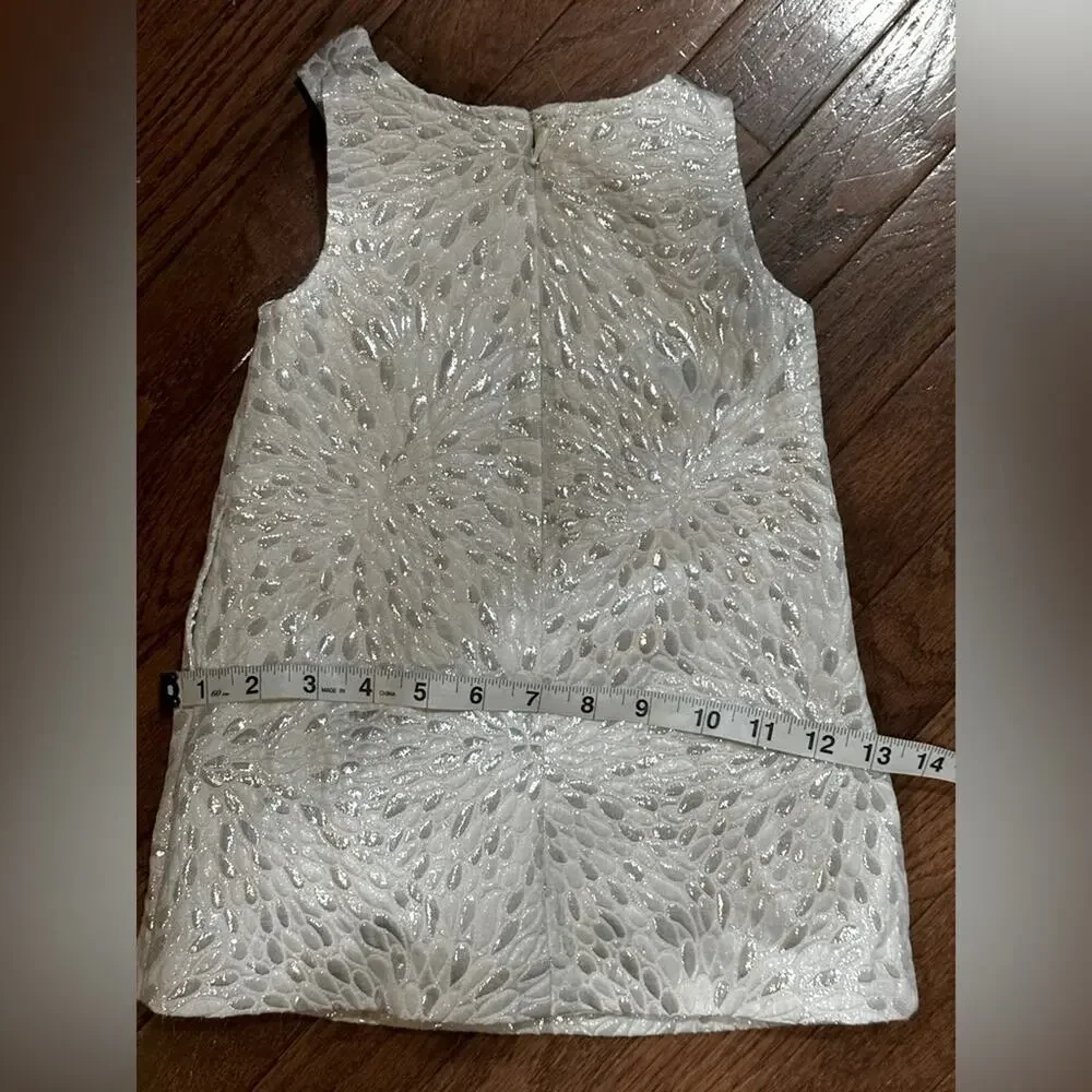 Baby Gap  12-18 Months WHITE & SILVER SLEEVELESS Floral Shimmer Dress | EUC